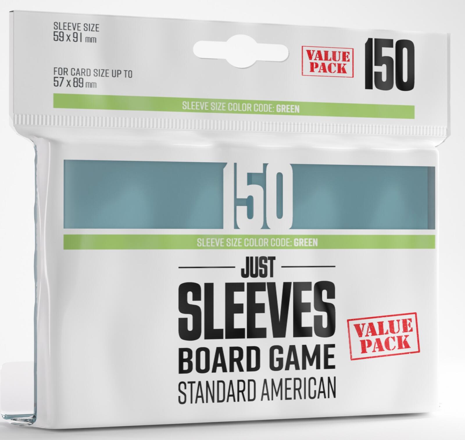 Gamegenic Just Sleeves - Size Code GREEN - Standard American Sized Value Pack (59mm x 91mm) (150 Sleeves Per Pack)