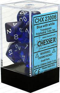 D7-Die Set Dice Translucent Polyhedral Blue/White (7 Dice in Display)