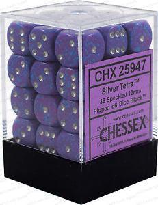 Chessex D6 Speckled 12mm d6 Silver Tetra Dice Block (36 dice)