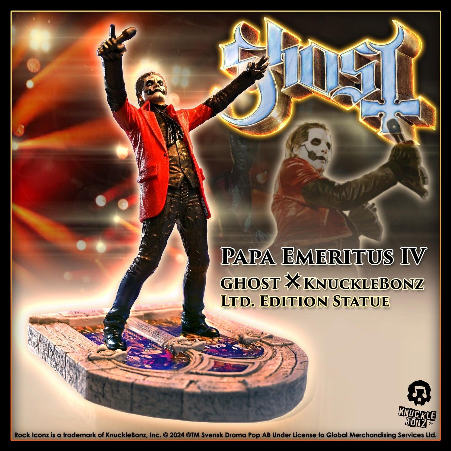 KNUGHOSTPAPA4RED100 Ghost - Papa Emeritus 4 (Red Jacket) Rock Iconz Statue - KnuckleBonz - Titan Pop Culture