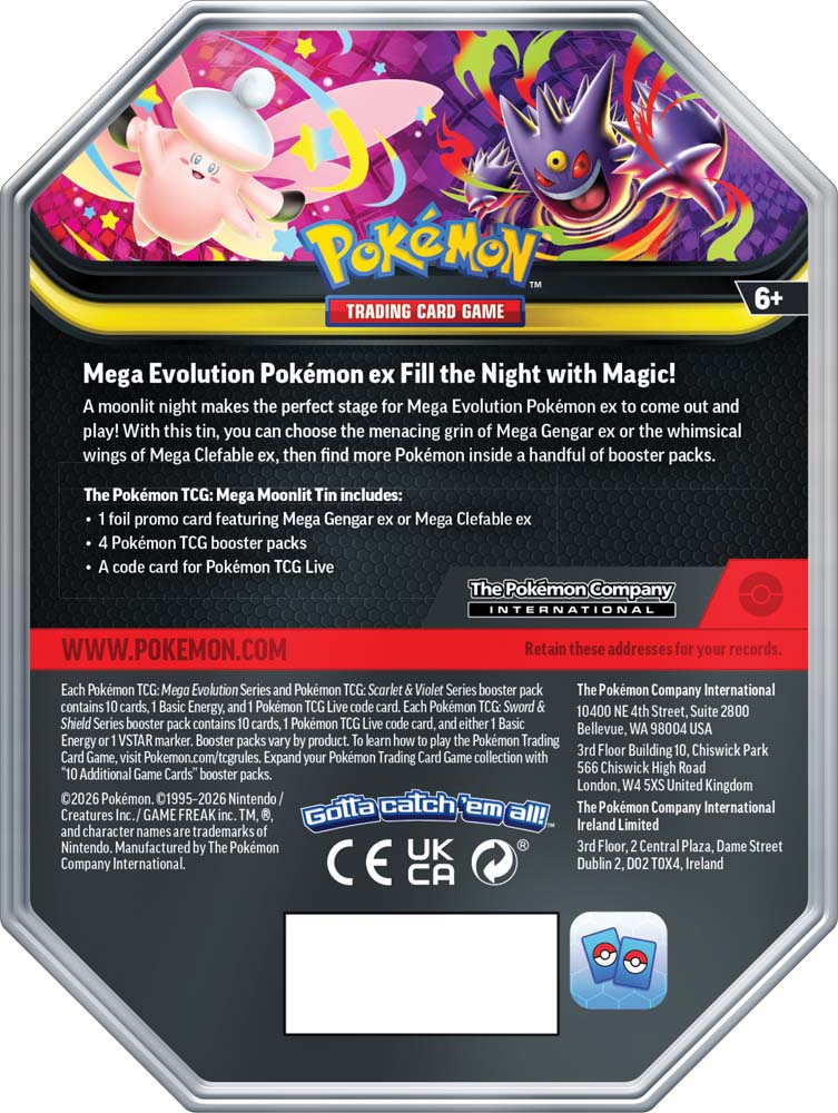 Pokémon TCG: Lata Mega Luz de Luna - Mega Gengar EX o Mega Clefable EX
