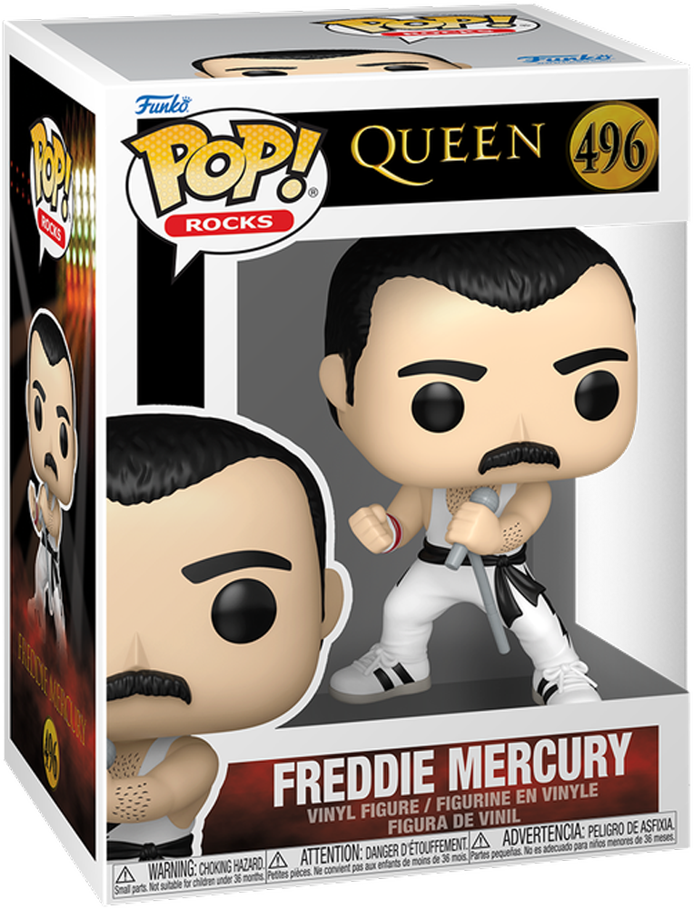 Queen – Freddie Mercury (Camiseta blanca) ¡Pop! Vinilo