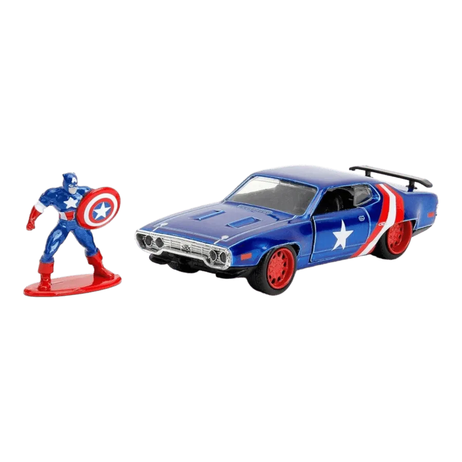 JAD33081 Marvel Comics - 1972 Plymouth GTX with Captain America 1:32 Scale Diecast Figure - Jada Toys - Titan Pop Culture