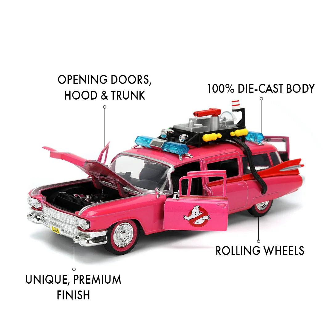 JAD35951 Pink Slips - Ghostbusters Ecto-1 (Pink) 1:24 Scale Diecast Vehicle - Jada Toys - Titan Pop Culture
