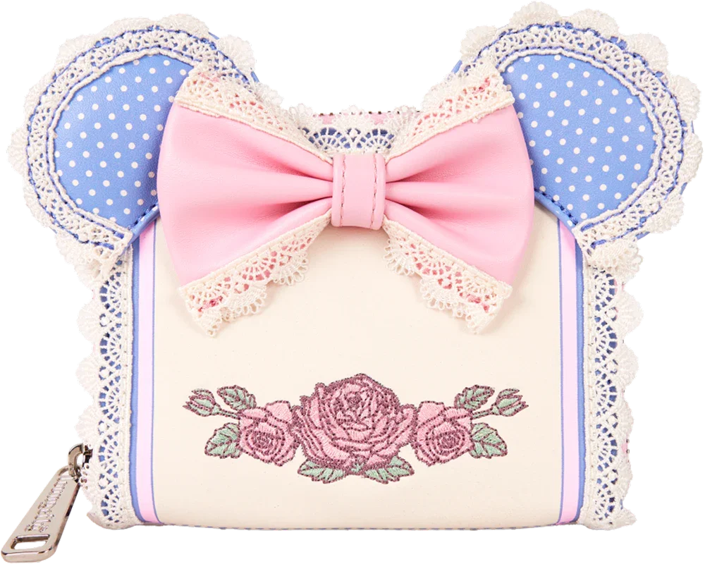 Disney - Cartera con cremallera y orejas de encaje y flores de Minnie