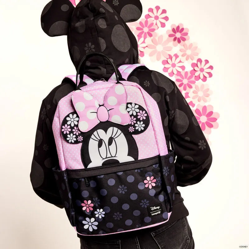 Mochila de nailon de tamaño completo con diseño floral de Minnie de Disney