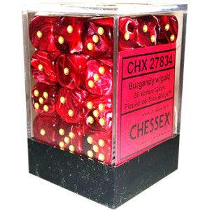 VR-26705 Chessex D6 Vortex 12mm d6 Burgundy/gold Dice Block (36 dice) - Chessex - Titan Pop Culture