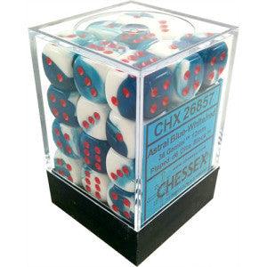 VR-26848 Chessex D6 Gemini 12mm d6 Astral Blue-White/red Dice Block (36 dice) - Chessex - Titan Pop Culture