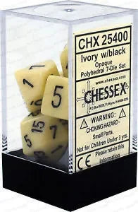 VR-27068 Chessex D7-Die Set Opaque Polyhedral Ivory/black 7-Die Set - Chessex - Titan Pop Culture
