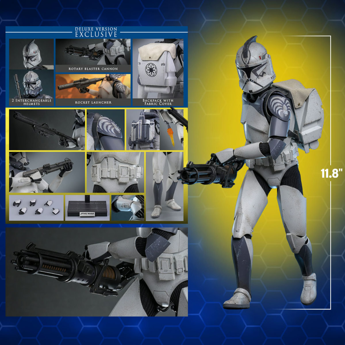 Figura de acción coleccionable de lujo a escala 1:6 de Star Wars: Soldado clon Wolfpack del 104.º Batallón