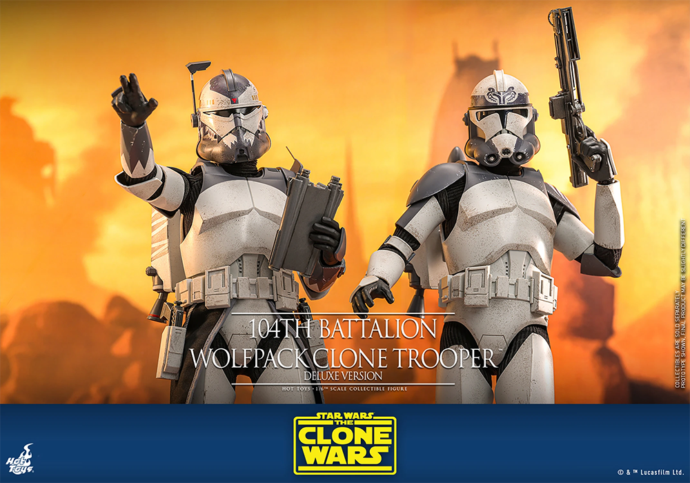 Figura de acción coleccionable de lujo a escala 1:6 de Star Wars: Soldado clon Wolfpack del 104.º Batallón