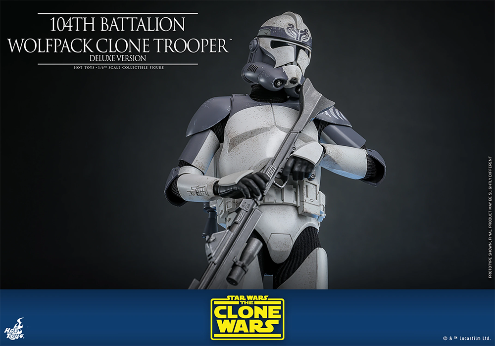 Figura de acción coleccionable de lujo a escala 1:6 de Star Wars: Soldado clon Wolfpack del 104.º Batallón