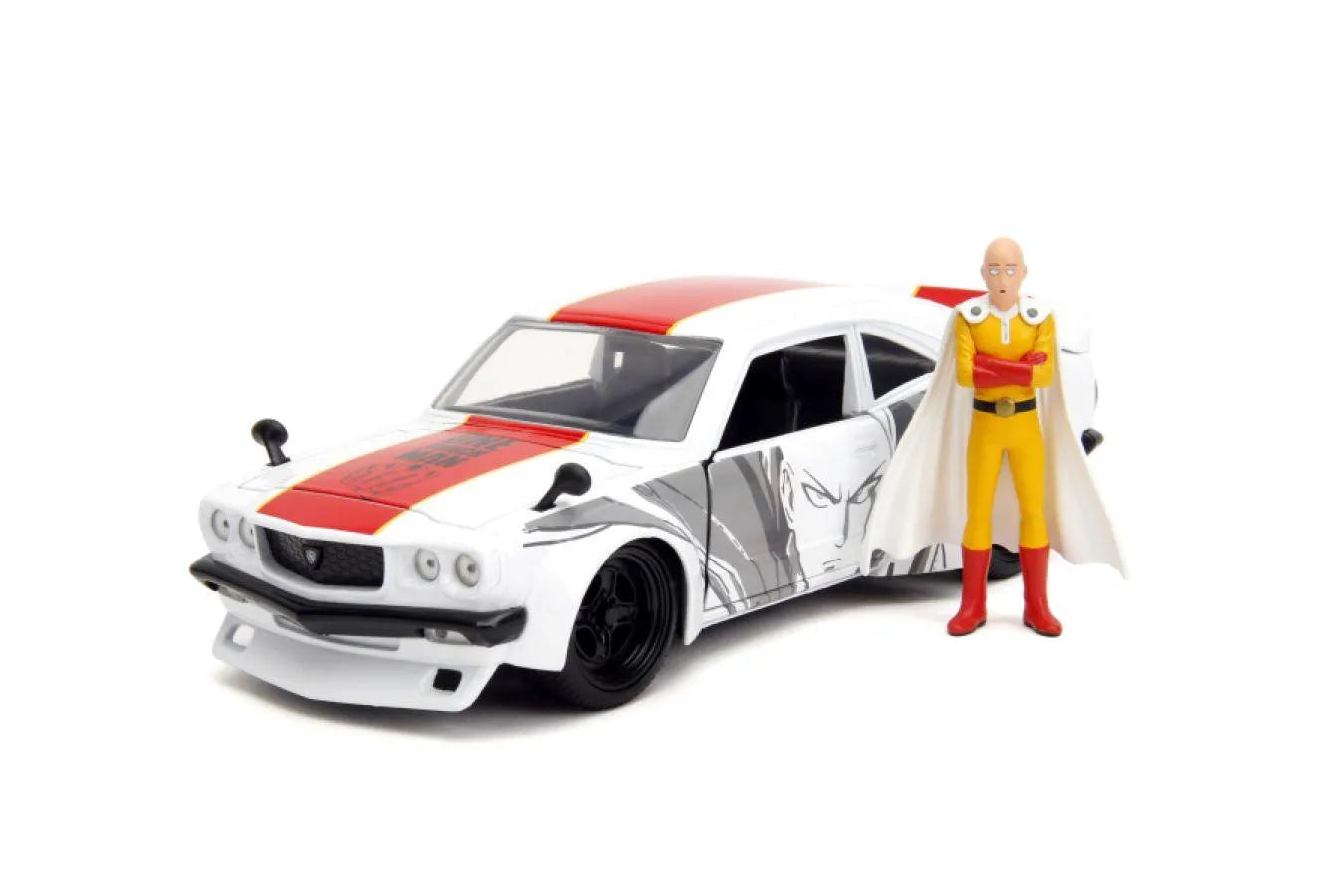 JAD33688 One Punch Man - 1974 Mazda RX-3 with Saitama 1:24 Scale Set - Jada Toys - Titan Pop Culture