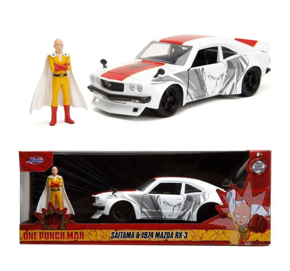 JAD33688 One Punch Man - 1974 Mazda RX-3 with Saitama 1:24 Scale Set - Jada Toys - Titan Pop Culture