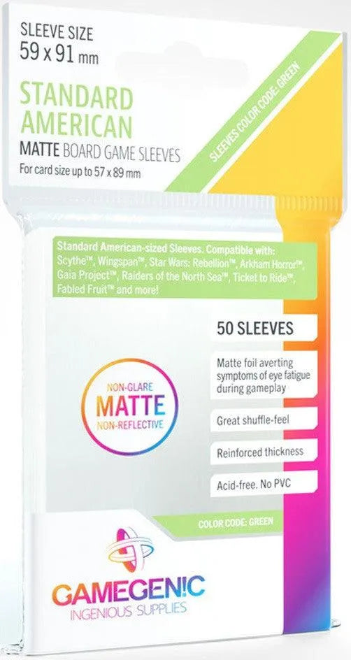 VR-85704 Gamegenic Matte Board Game Sleeves - Size Code GREEN - Standard American Sized (59mm x 91mm) (50 Sleeves Per Pack) - Gamegenic - Titan Pop Culture