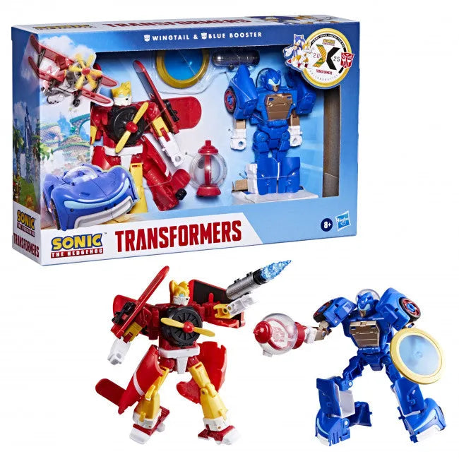 29077 Transformers x Sonic the Hedgehog: Transformers Wingtail and Blue Booster Action Figures - Hasbro - Titan Pop Culture