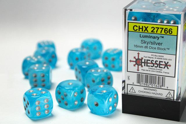 Chessex D6 DiceLuminary 16mm d6 Sky/silver Dice Block (12 dice)