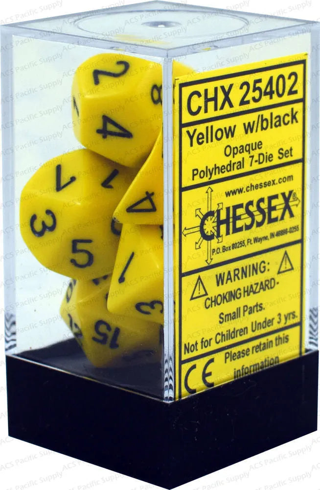 VR-27070 Chessex D7-Die Set Opaque Polyhedral Yellow/black 7-Die Set - Chessex - Titan Pop Culture