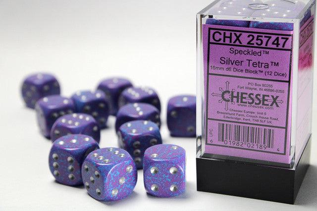 Chessex D6 DiceSpeckled 16mm d6 Silver Tetra Dice Block (12 dice)