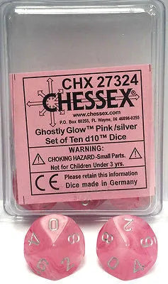 VR-31553 Chessex D10 Dice Ghostly Glow Pink/silver Set of Ten d10s - Chessex - Titan Pop Culture