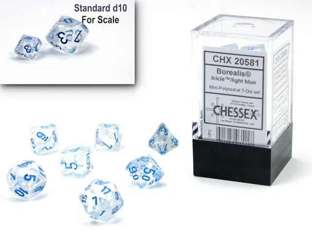 VR-111443 Chessex D7-Die Set Borealis Mini-Polyhedral Icicle/light blue Luminary - Chessex - Titan Pop Culture