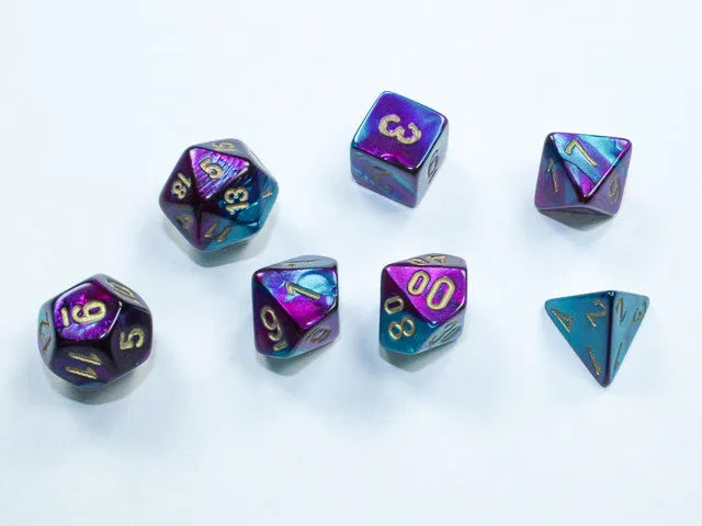 VR-111451 Chessex D7-Die Set Gemini Mini-Polyhedral Purple-Teal/gold - Chessex - Titan Pop Culture