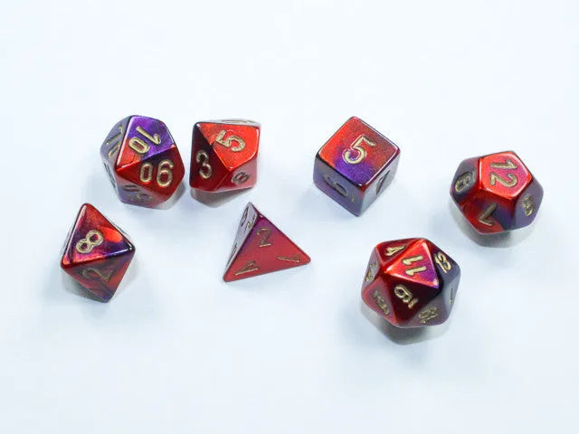 VR-111448 Chessex D7-Die Set Gemini Mini-Polyhedral Purple-Red/gold - Chessex - Titan Pop Culture