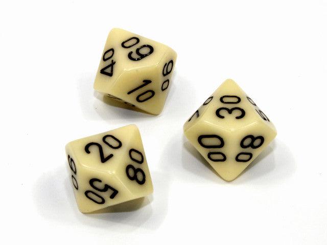 Chessex Tens 10 Dice Opaque Polyhedral Ivory/black Tens 10