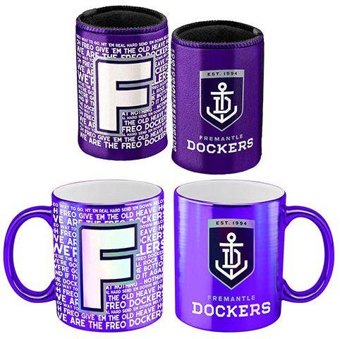 AFL Coffee Mug Metallic and Can Cooler Pack Fremantle Dockers Licensing Essentials Titan Pop Culture
