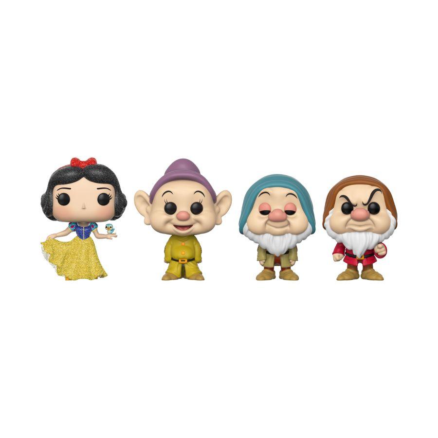 FUN77207 Snow White (1937) - Snow White, Dopey, Sleepy, Grumpy Exclusive Diamond Glitter Pop! 4-Pack [RS] - Funko - Titan Pop Culture