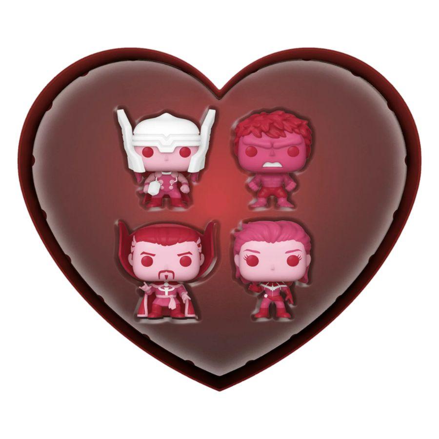 FUN78925 Marvel Comics: Valentines 2024 - Pink US Exclusive Pocket Pop! 4-Pack Heart Box [RS] - Funko - Titan Pop Culture