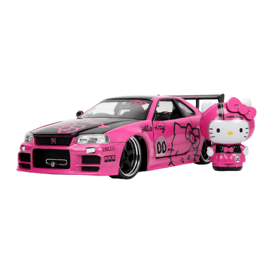 JAD34092 Hello Kitty - 2002 Nissan GTR (R34) with Hello Kitty 1:24 Scale Diecast Vehicle - Jada Toys - Titan Pop Culture