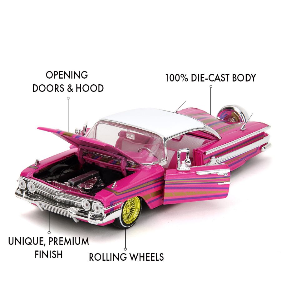 JAD35984 Pink Slips - 1960 Chevy Impala Low Rider 1:24 Scale Diecast Vehicle - Jada Toys - Titan Pop Culture