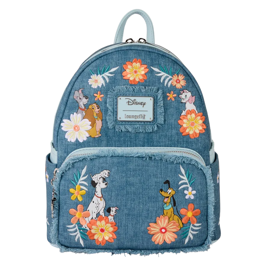 Disney - Dogs & Cats Faux Denim Fringe Mini Backpack