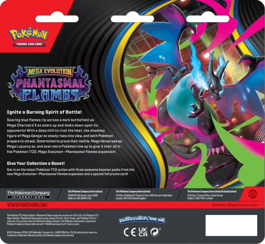 Pokémon TCG: Megaevolución - Blíster de tres potenciadores de Llamas Fantasmales