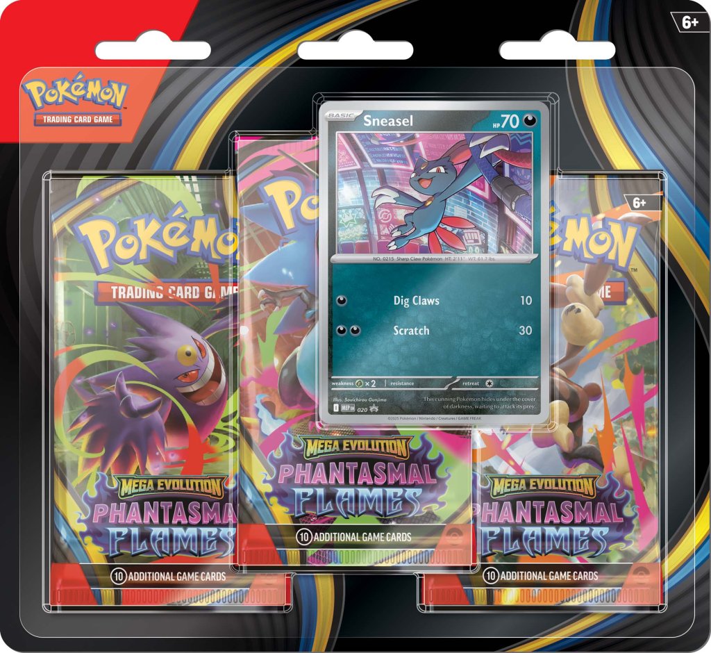 Pokémon TCG: Megaevolución - Blíster de tres potenciadores de Llamas Fantasmales