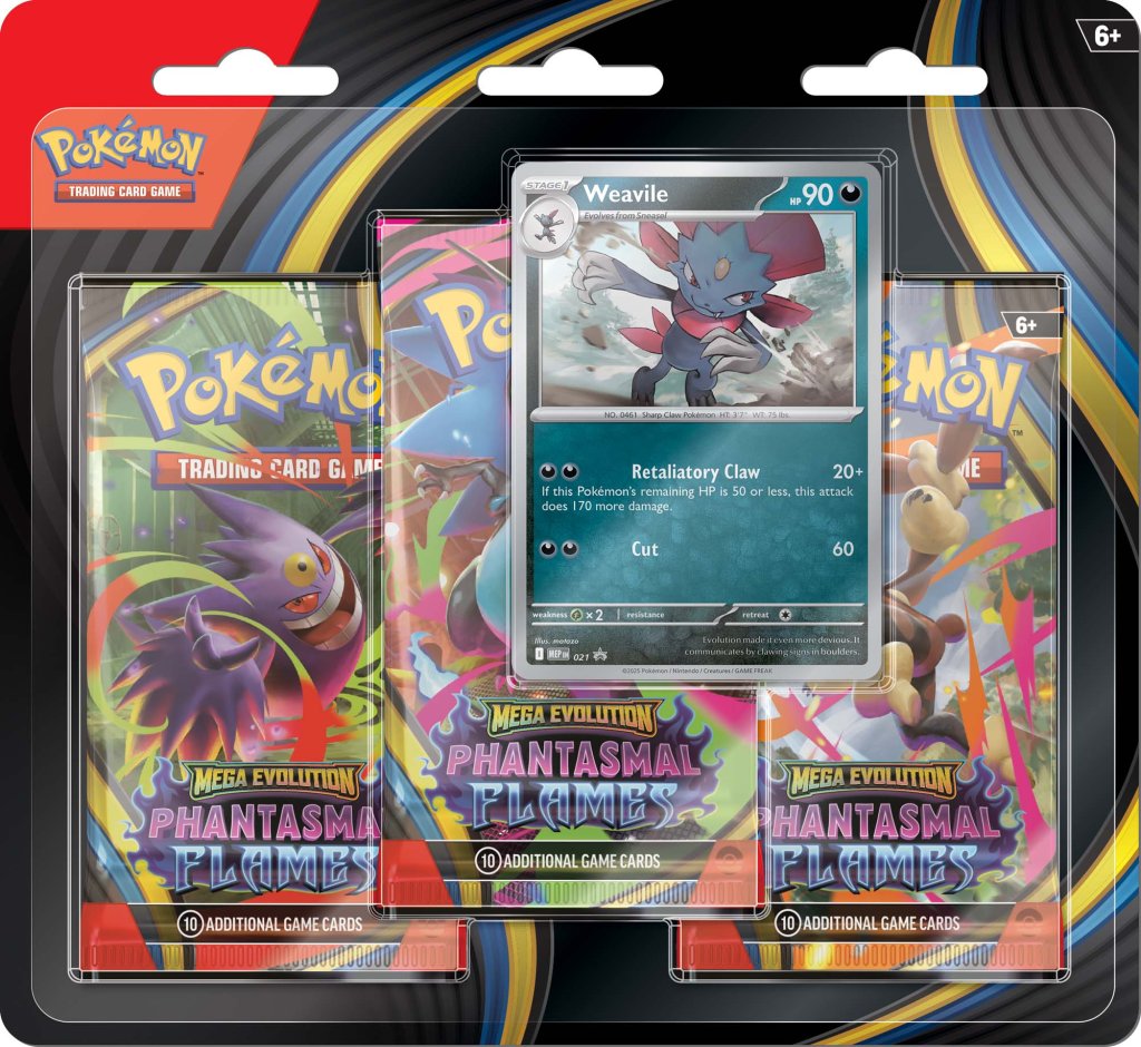 Pokémon TCG: Megaevolución - Blíster de tres potenciadores de Llamas Fantasmales