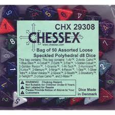 BULK D8 Dice Assorted Loose Speckled Polyhedral (50 Dice in Bag) Tabletop Gaming / Dice / Bulk by Chessex | Titan Pop Culture