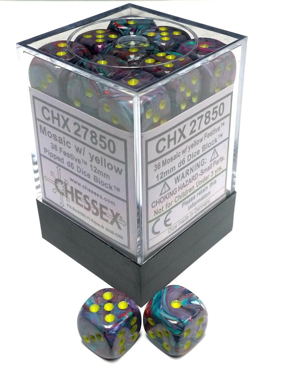 D6 Dice Festive 12mm Mosaic/Yellow (36 Dice in Display) Chessex Titan Pop Culture