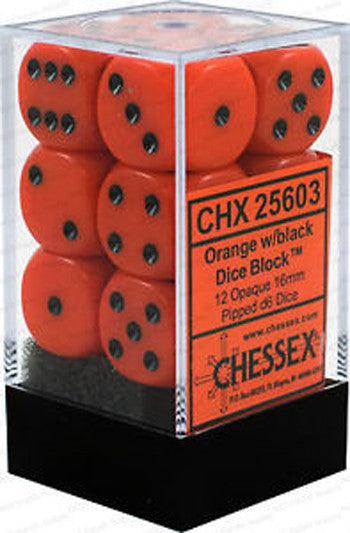 D6 Dice Opaque 16mm Orange/Black (12 Dice in Display) Chessex Titan Pop Culture