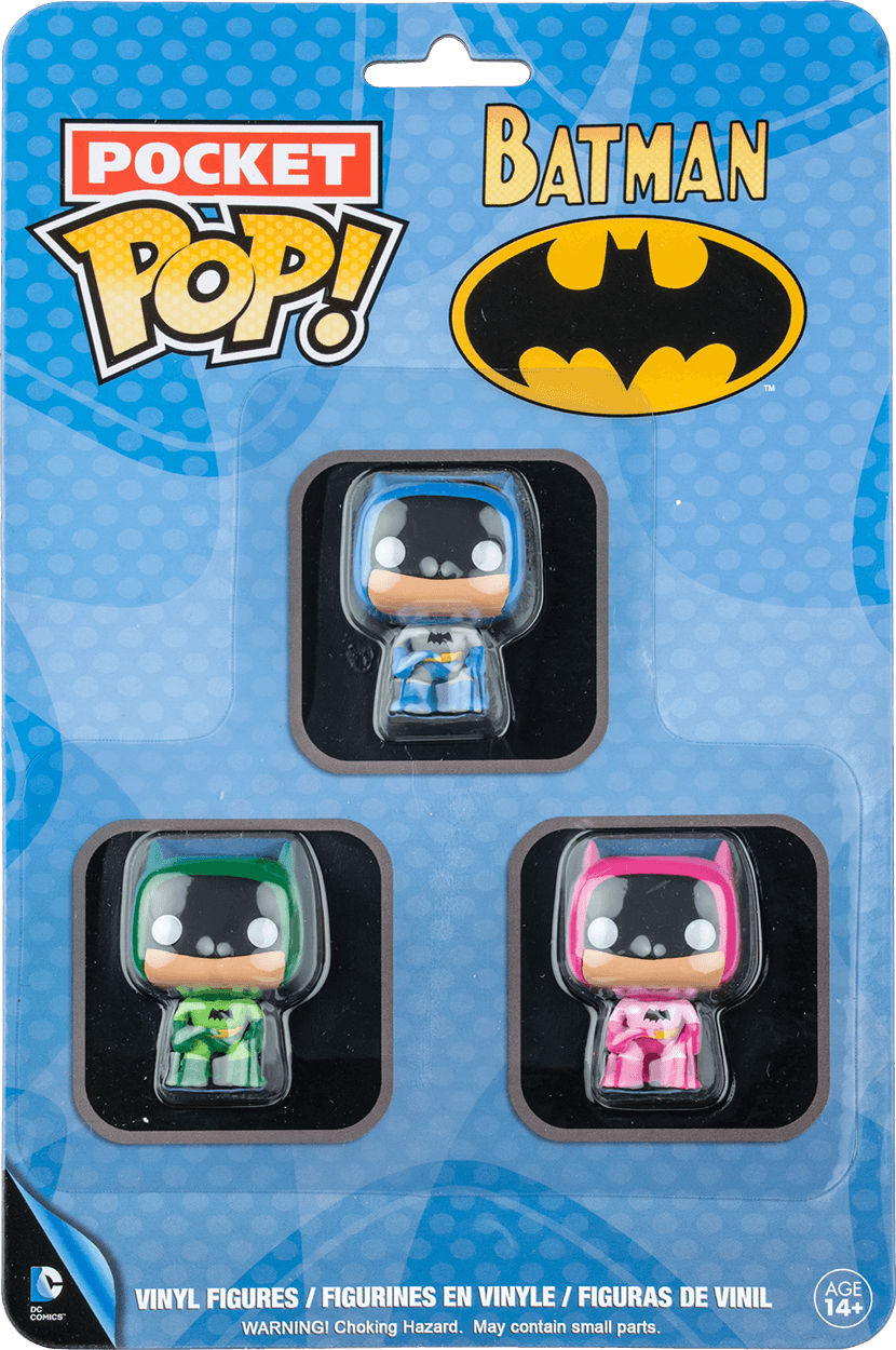 FUN10558 Batman - Pink, Green & Blue US Exclusive Pocket Pop! 3 Pack - Funko - Titan Pop Culture