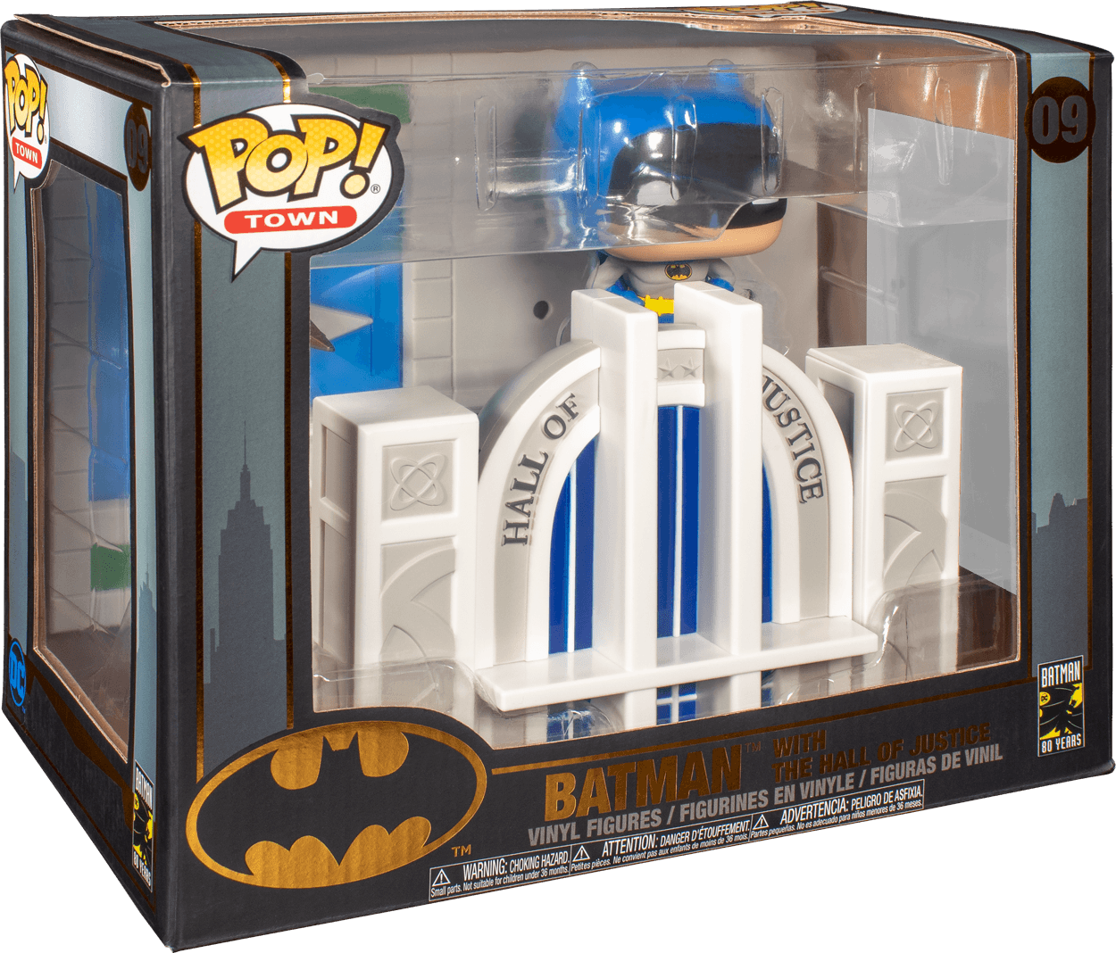 FUN44469 Batman - Batman with Hall of Justice 80th Anniversary Pop! Town - Funko - Titan Pop Culture