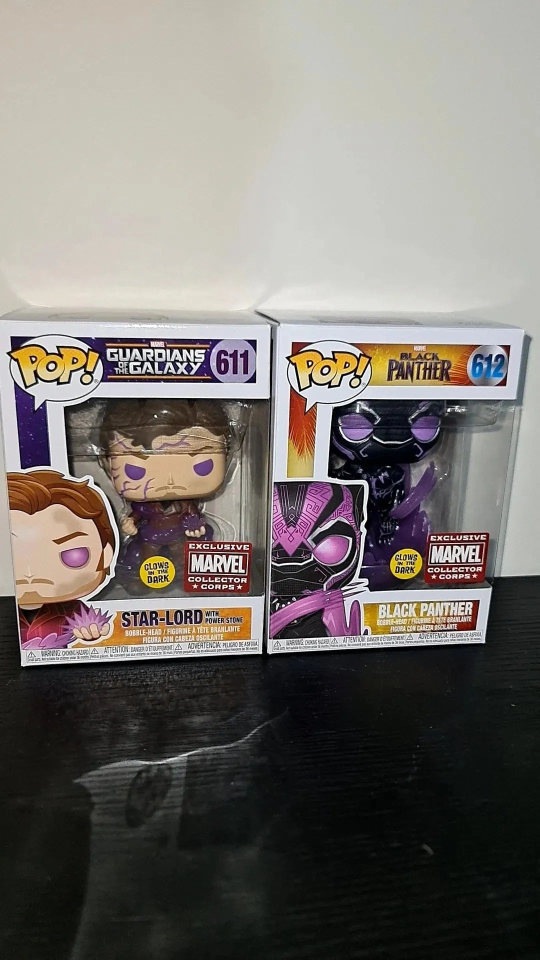 FUN46958 Funko POP! Vinyl Marvel - Star-Lord With Power Stone #611 & Black Panther Glow Marvel Collector Corps Exclusive Rare - Funko/Resale - Titan Pop Culture