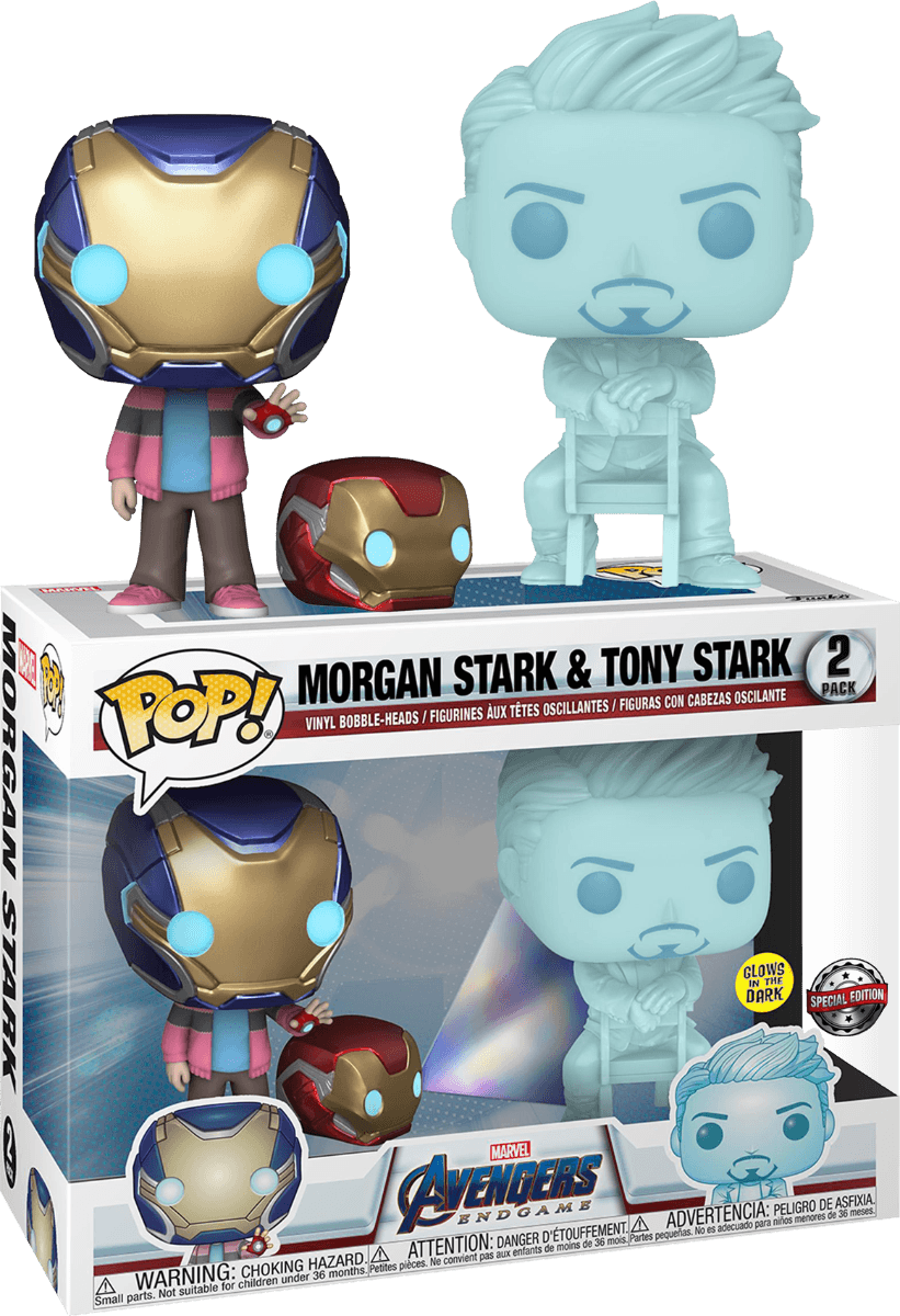 FUN54327 Avengers 4: Endgame - Morgan & Hologram Tony Glow with Helmet US Exclusive Pop! Vinyl 2-Pack [RS] - Funko - Titan Pop Culture