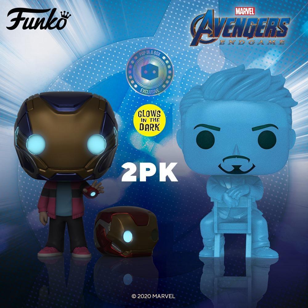 FUN54327 Avengers 4: Endgame - Morgan & Hologram Tony Glow with Helmet US Exclusive Pop! Vinyl 2-Pack [RS] - Funko - Titan Pop Culture