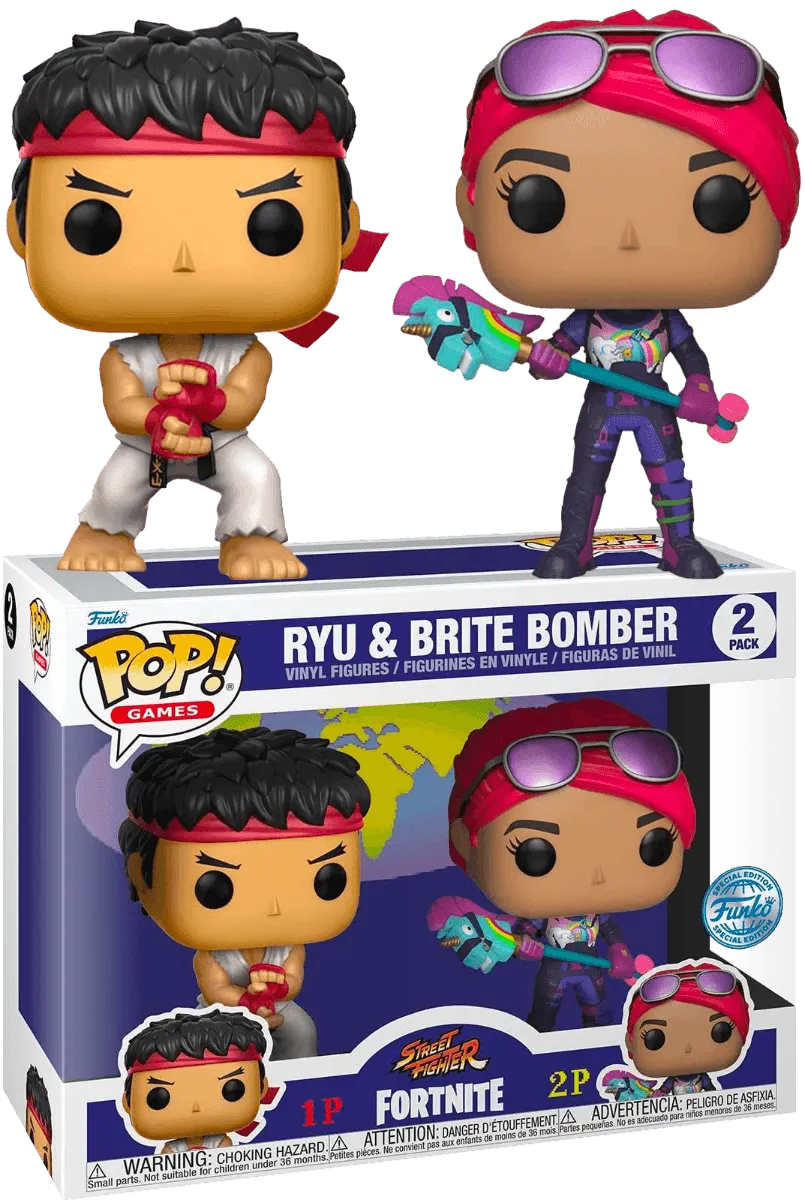 FUN61189 Street Fighter x Fortnite - Ryu & Brite Bomber US Exclusive Pop! 2-Pack [RS] - Funko - Titan Pop Culture