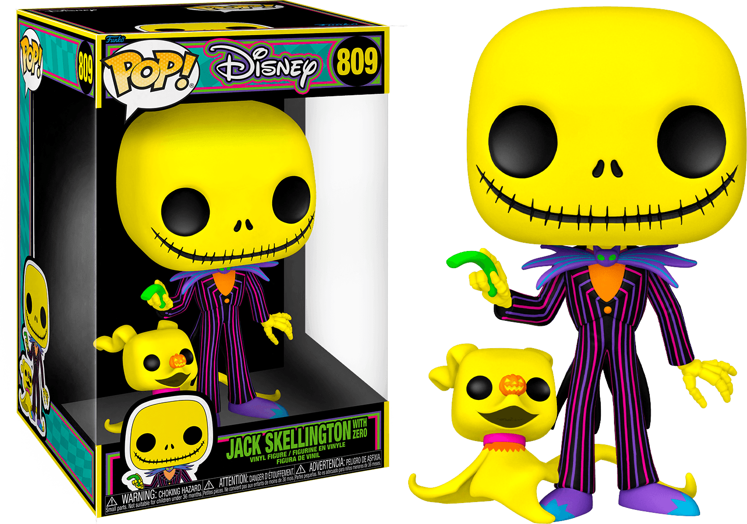FUN63965 The Nightmare Before Christmas - Jack Skellington & Zero Black Light 10" Pop! Vinyl - Funko - Titan Pop Culture