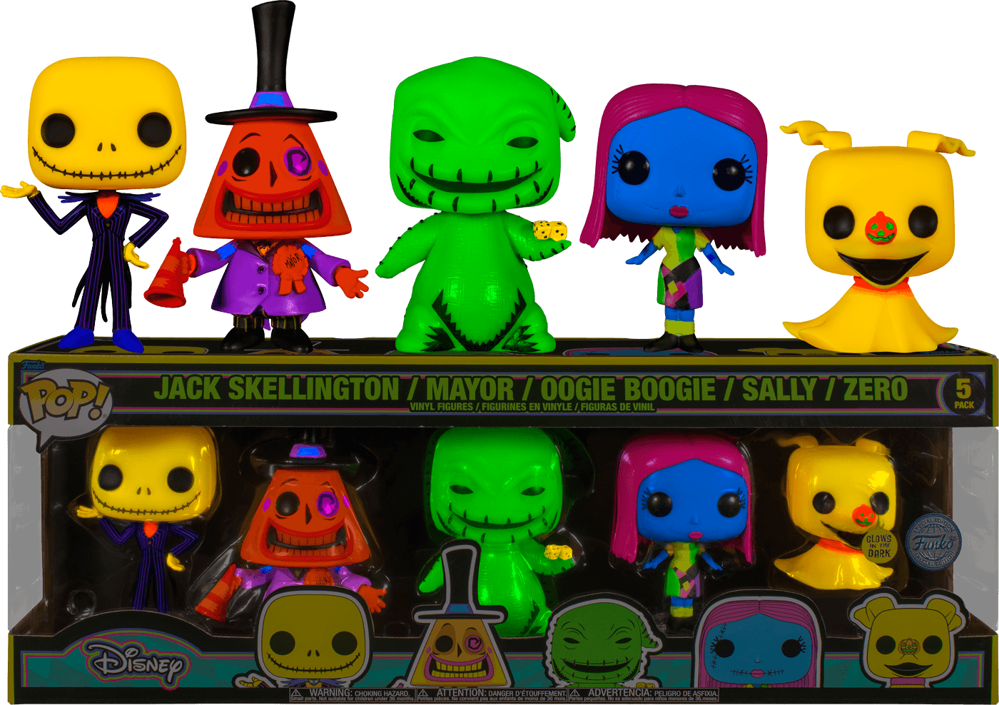 FUN66411 The Nightmare Before Christmas - Black Light US Exclusive Pop! 5-Pack [RS] - Funko - Titan Pop Culture