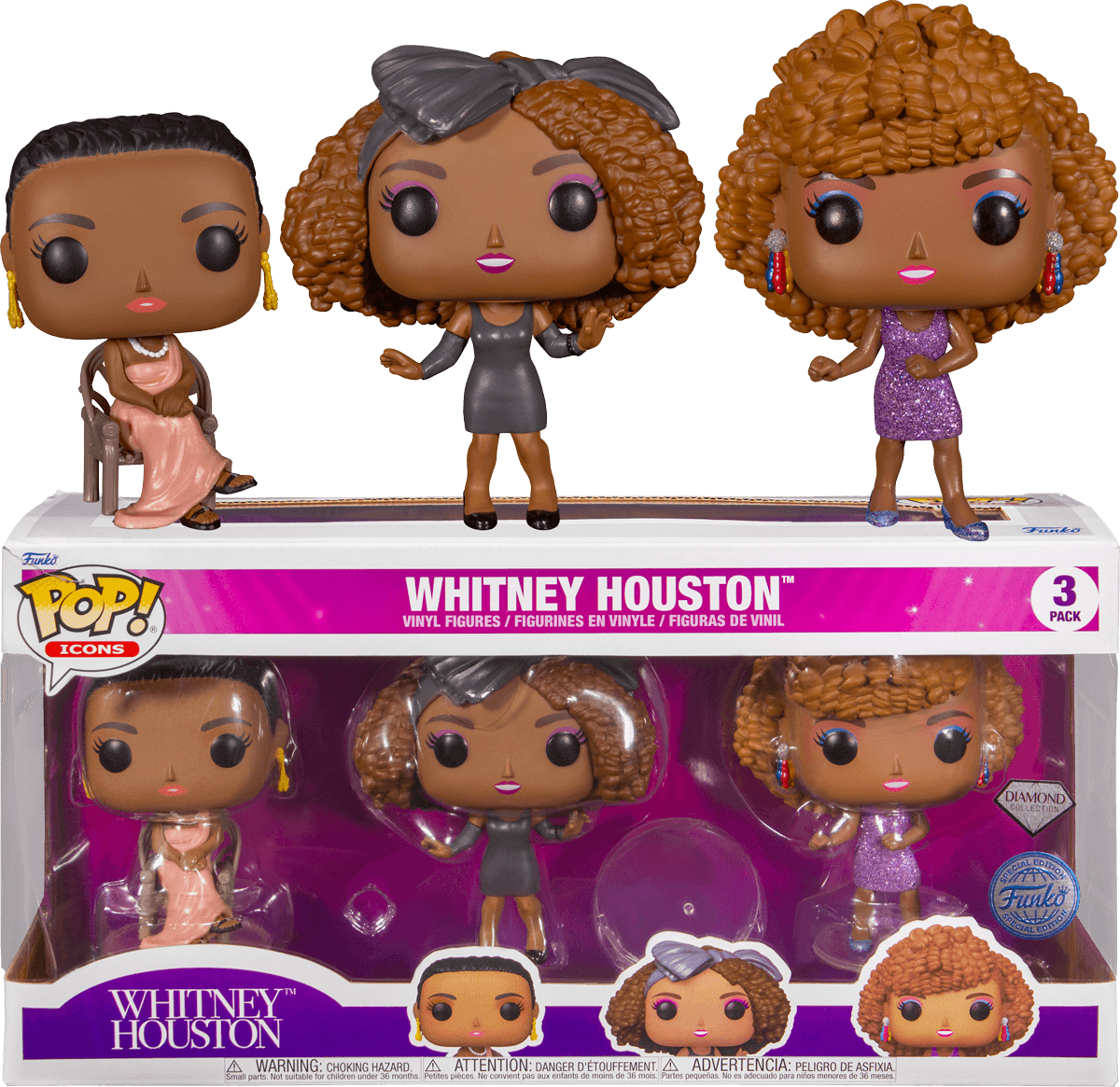FUN68959 Whitney Houston - Diamond Glitter US Exclusive Pop! Vinyl 3-Pack [RS] - Funko - Titan Pop Culture