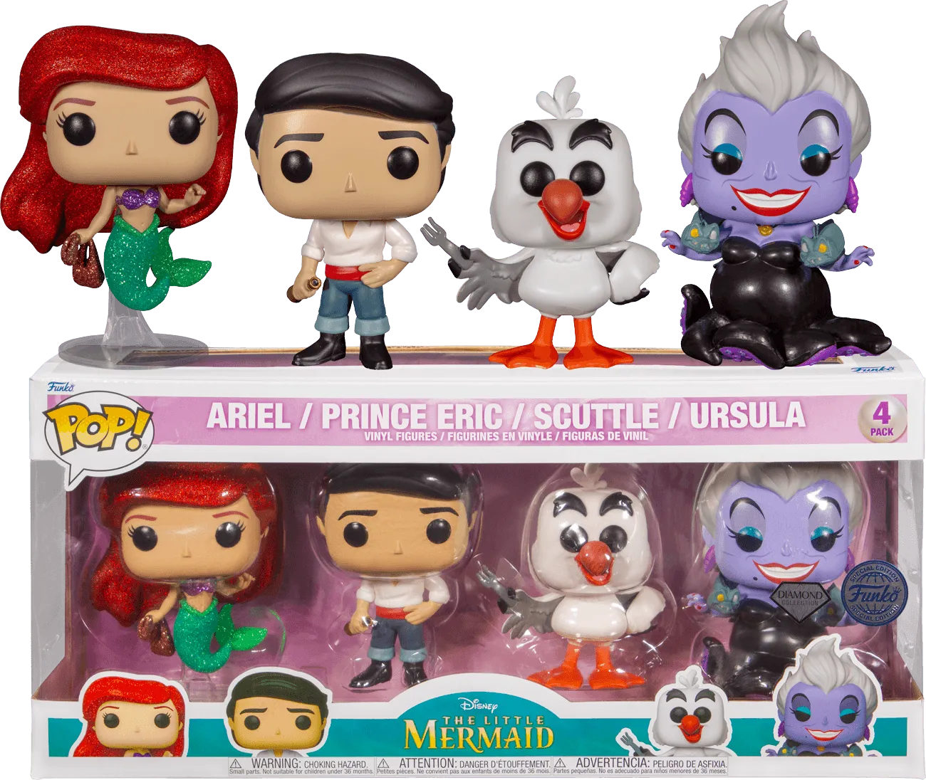 FUN69110 Little Mermaid (1989) - Ariel, Prince Eric, Scuttle & Ursula US Exclusive Pop! Vinyl 4 Pack [RS] - Funko - Titan Pop Culture